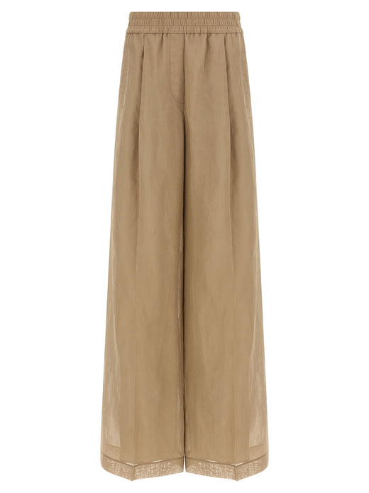 Beige Cotton Casual Pants