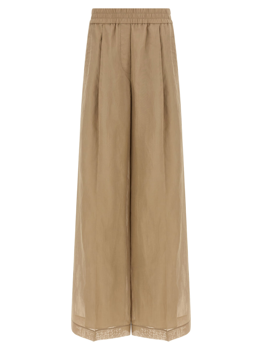 Beige Cotton Casual Pants