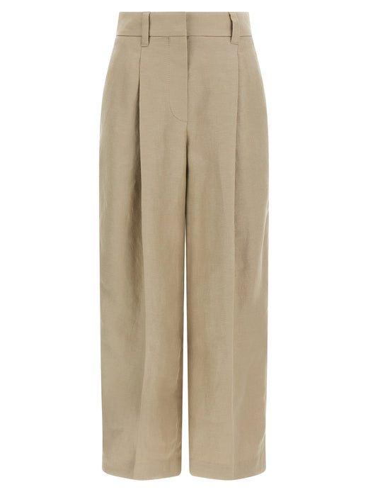 Beige Linen Casual Pants