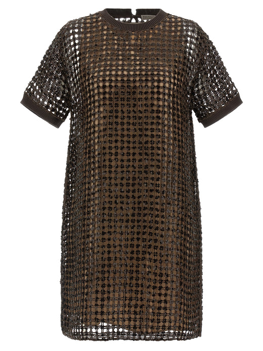 Brown Silk Short Dress