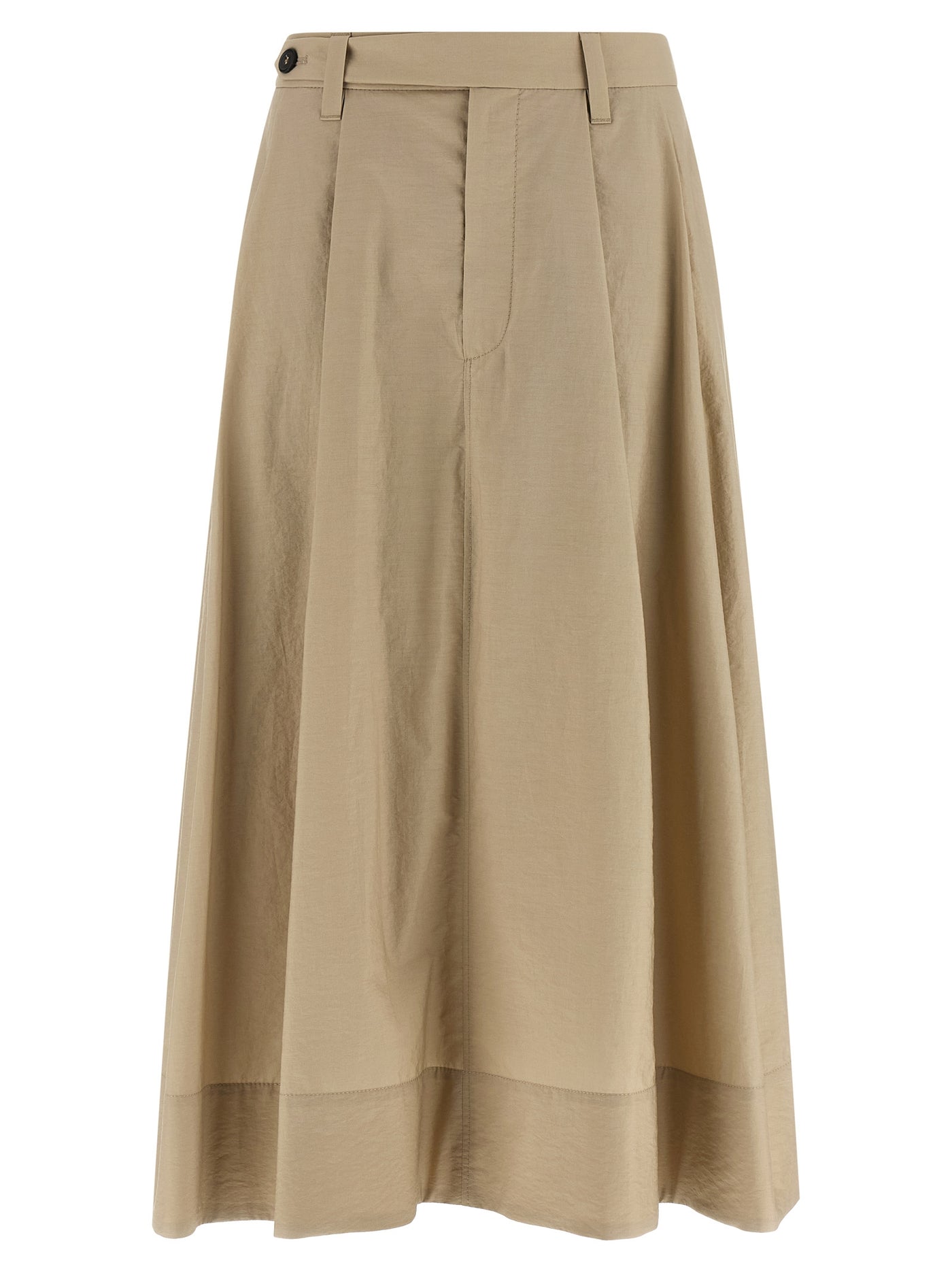 Beige Cotton Midi Skirt