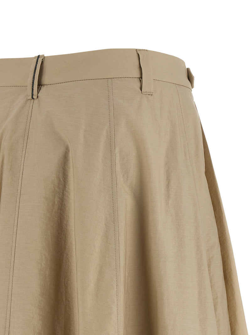 Beige Cotton Midi Skirt