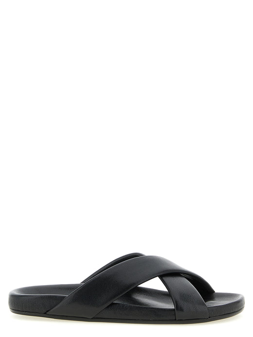 Black Lamb Leather Slides