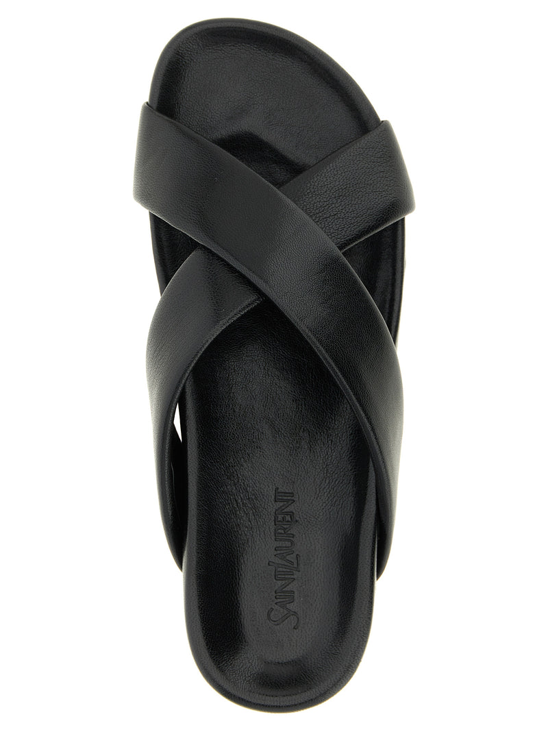 Black Lamb Leather Slides