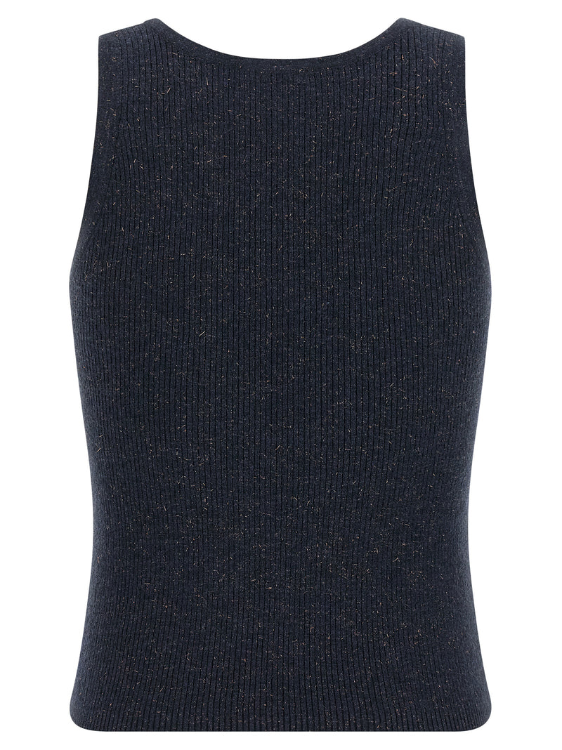 Blue Cashmere Sleeveles T-Shirt