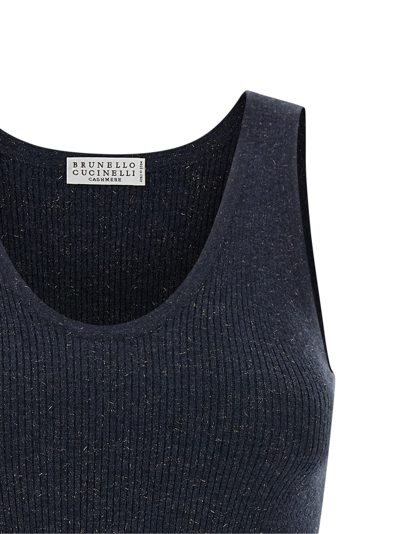 Blue Cashmere Sleeveles T-Shirt