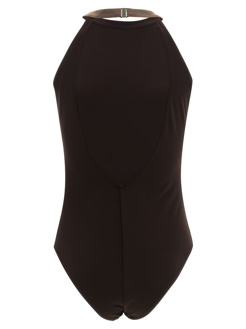 Brown Polyamide One-Piece Swimsuit