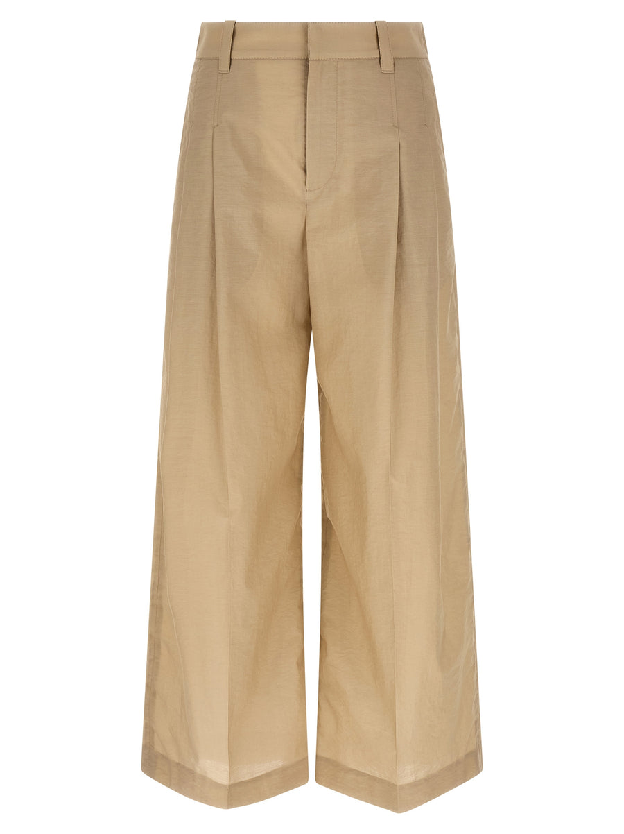 Beige Cotton Casual Pants