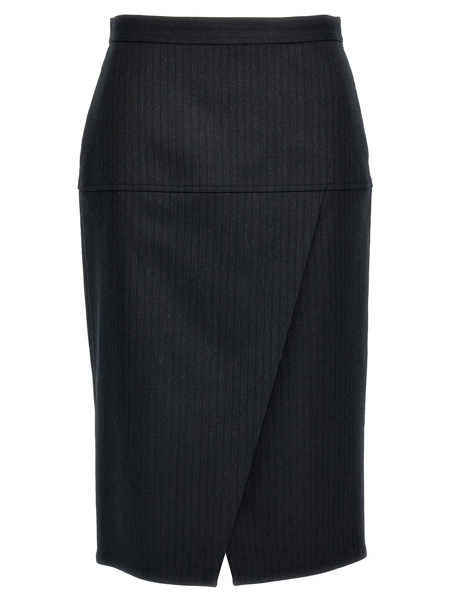Gray Virgin Wool Midi Skirt