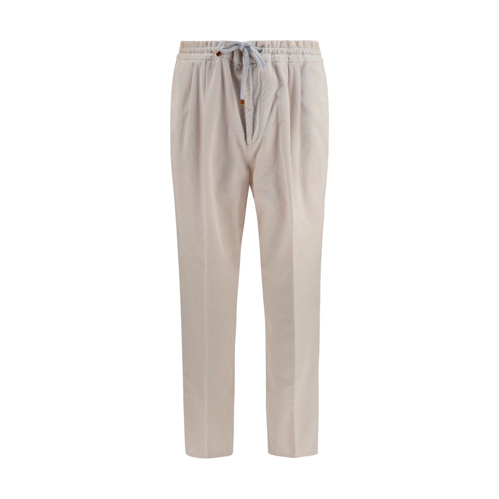 Beige Cotton Casual Pants