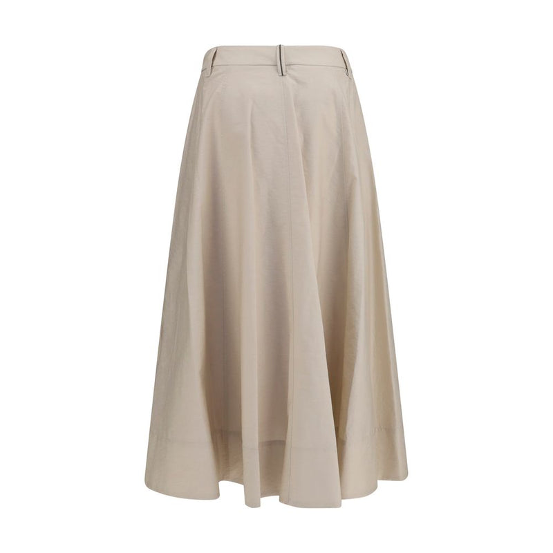 Beige Cotton Midi Skirt