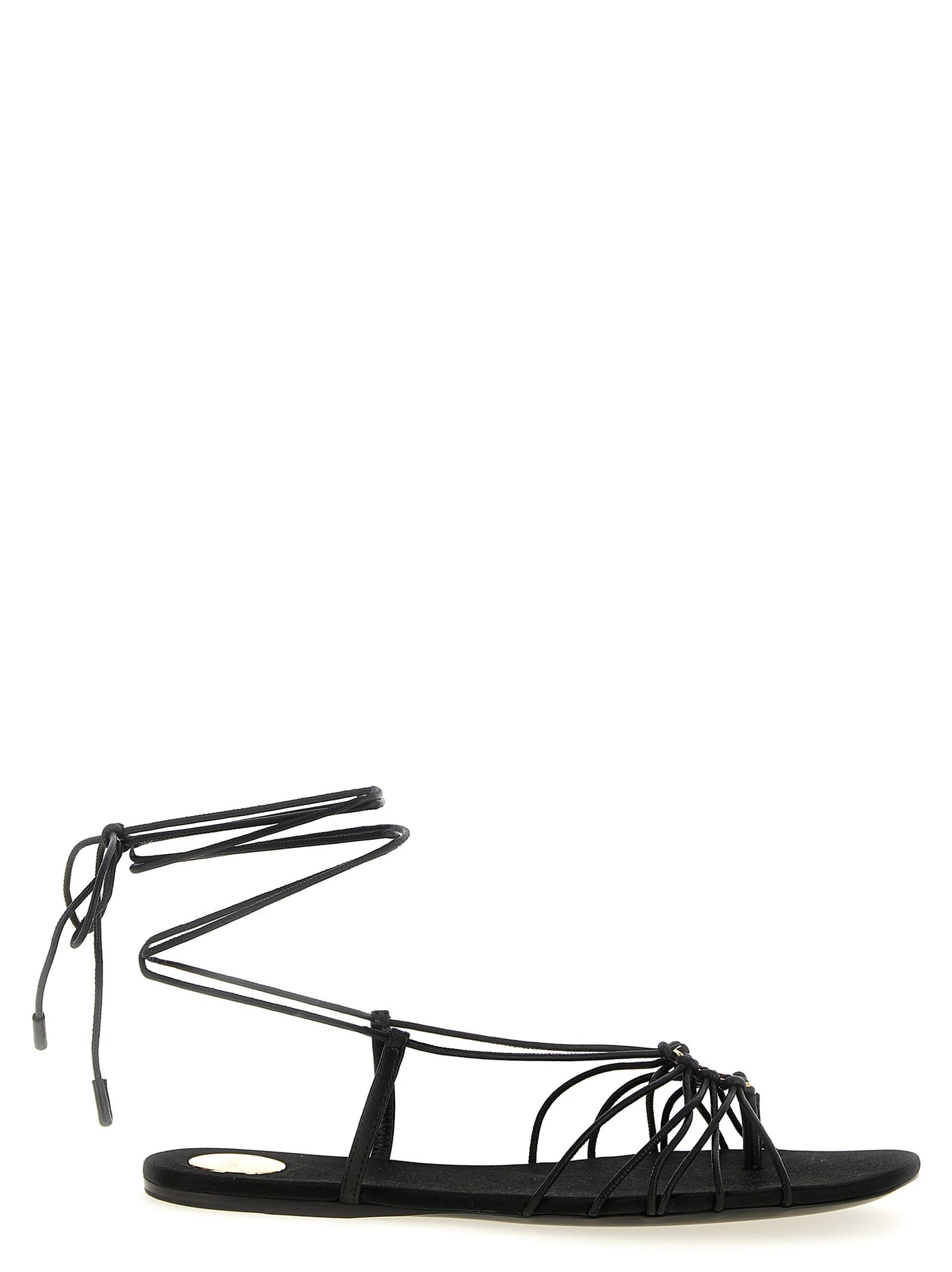 Black Lamb Leather Flat Sandals