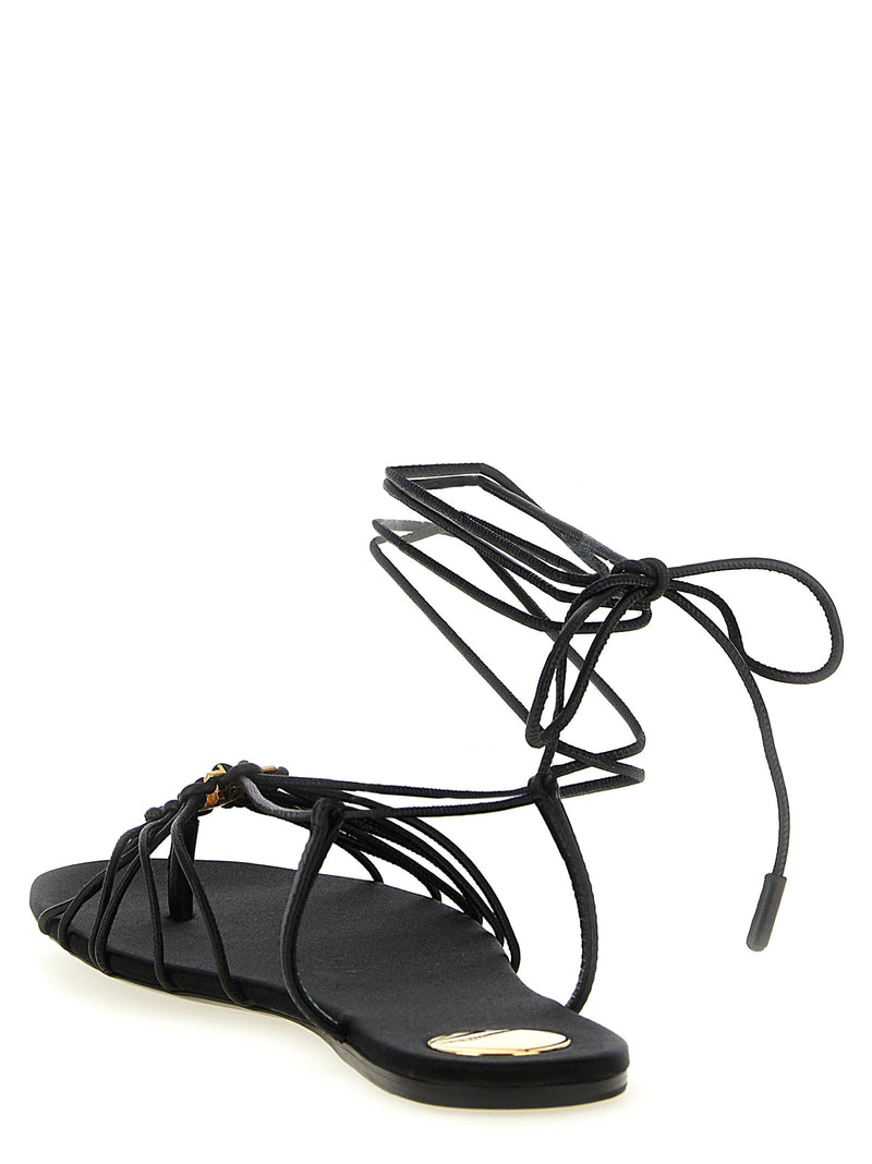 Black Lamb Leather Flat Sandals