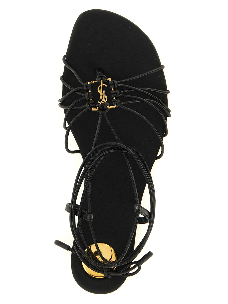 Black Lamb Leather Flat Sandals