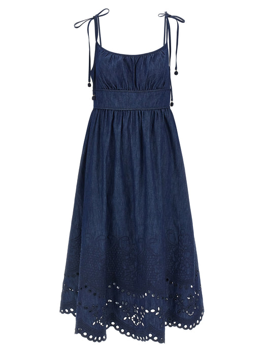 Blue Cotton Midi Dress