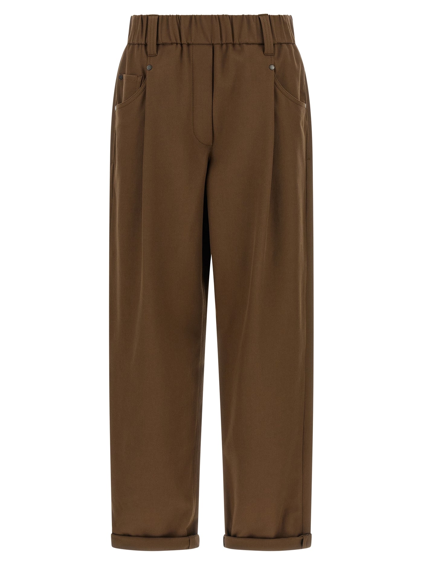 Brown Cotton Casual Pants