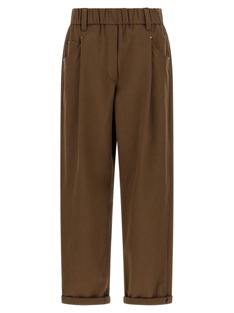 Brown Cotton Casual Pants