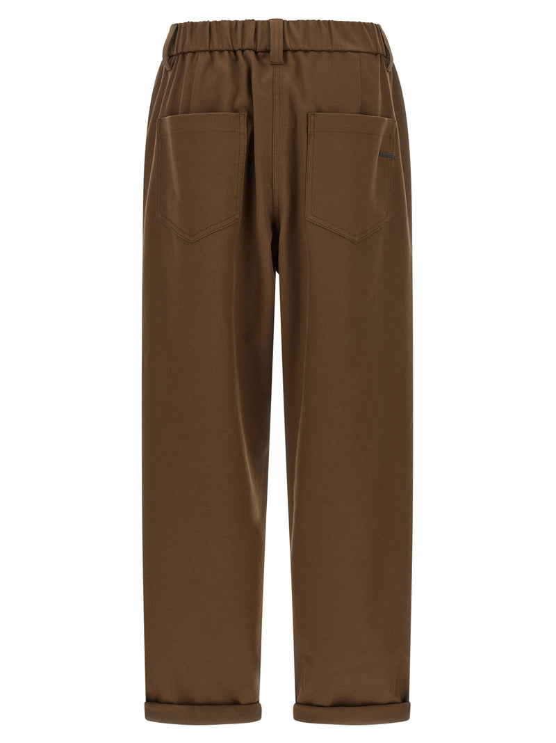 Brown Cotton Casual Pants