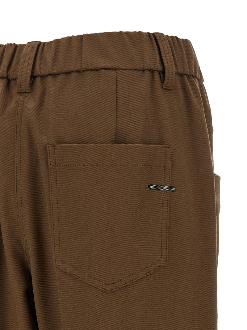 Brown Cotton Casual Pants