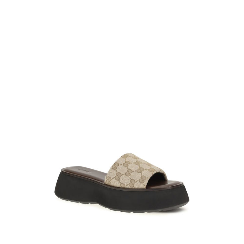 Beige Polyester Platform Sandals