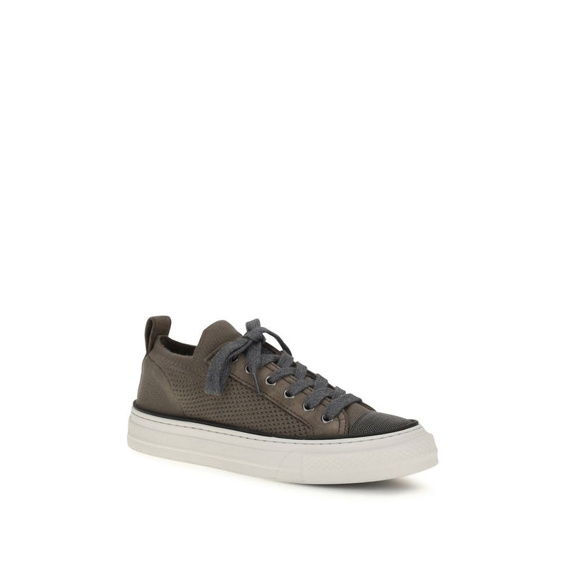 Brown Cotton Low Top Sneakers