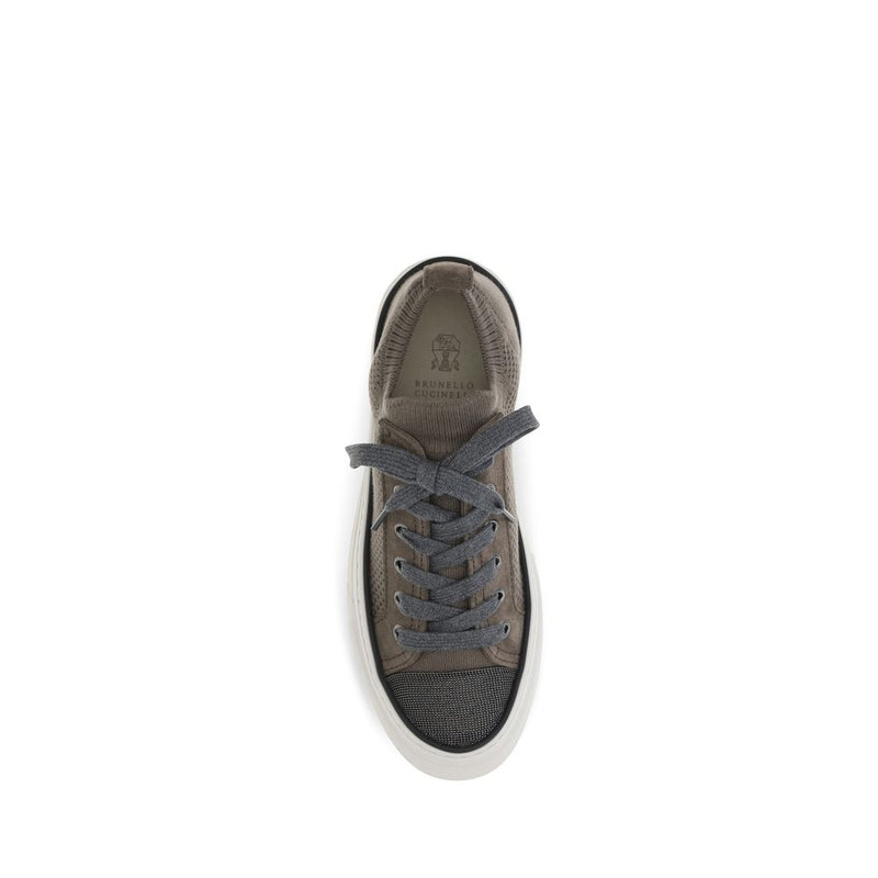 Brown Cotton Low Top Sneakers