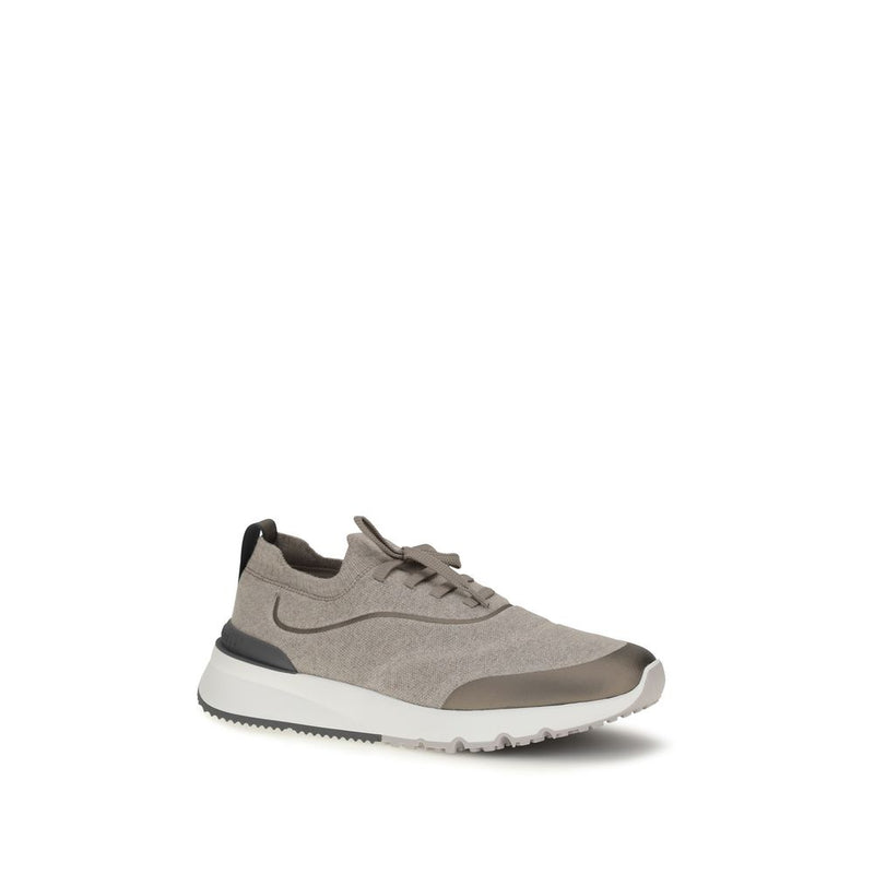 Brown Cotton Athletic Sneakers