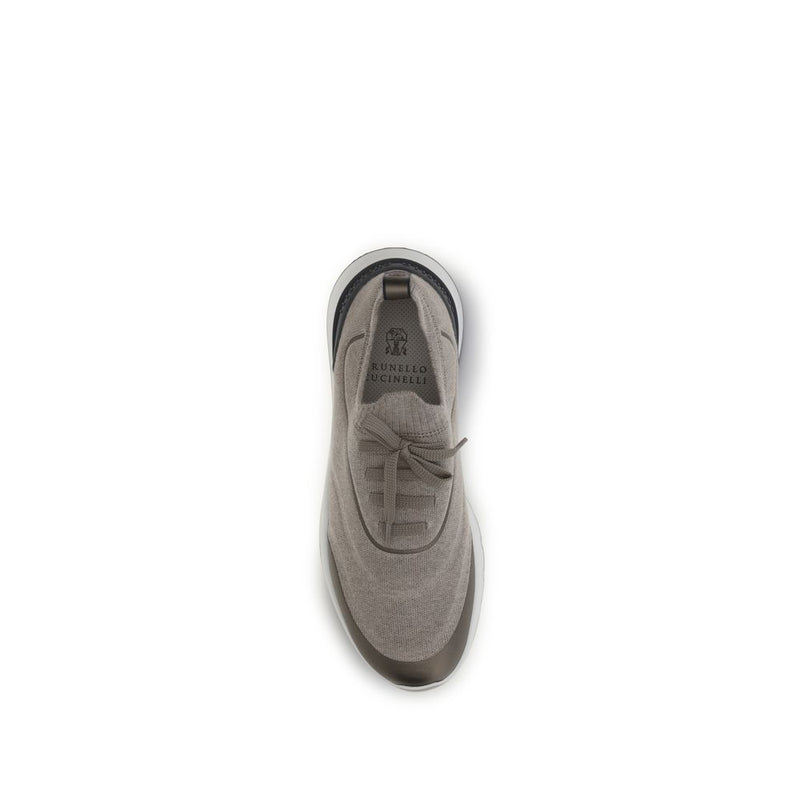 Brown Cotton Athletic Sneakers