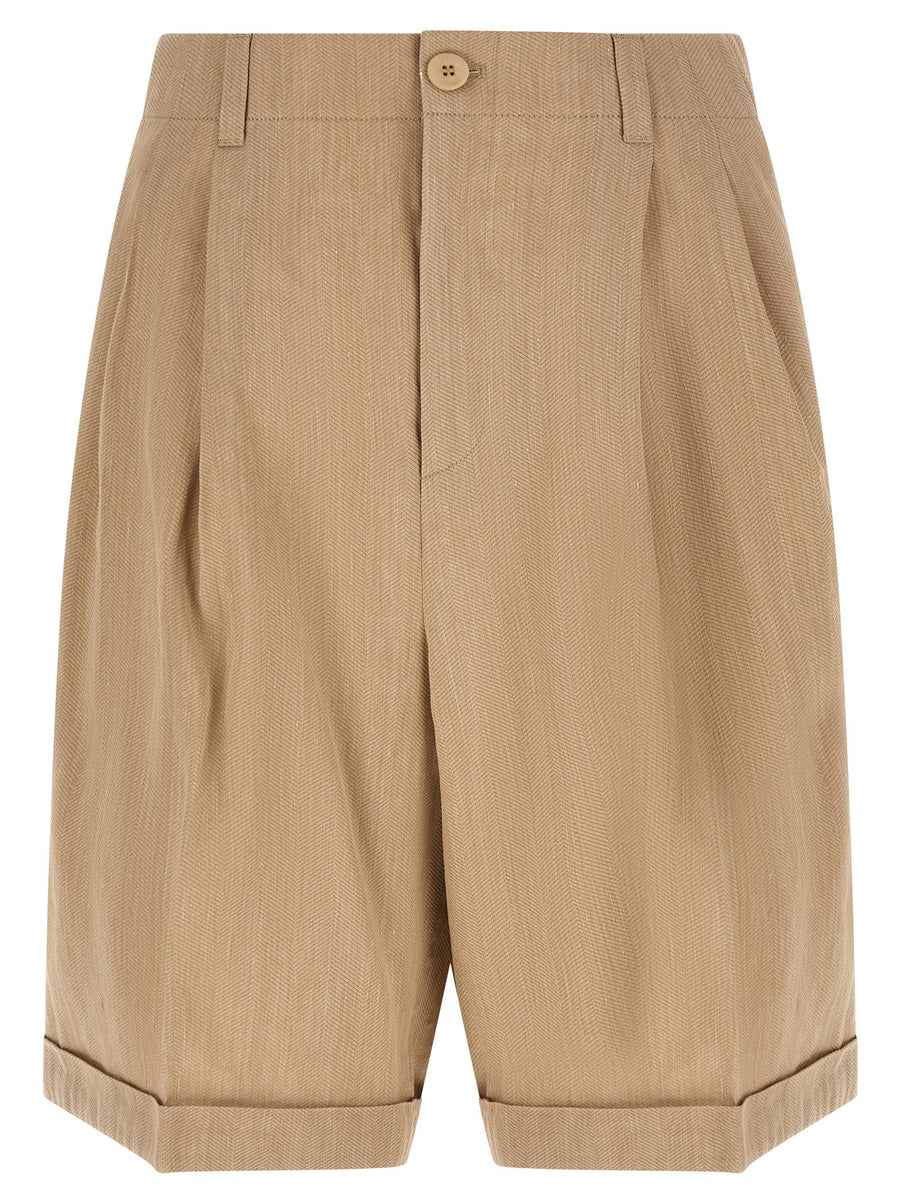 Beige Linen Bermuda Shorts