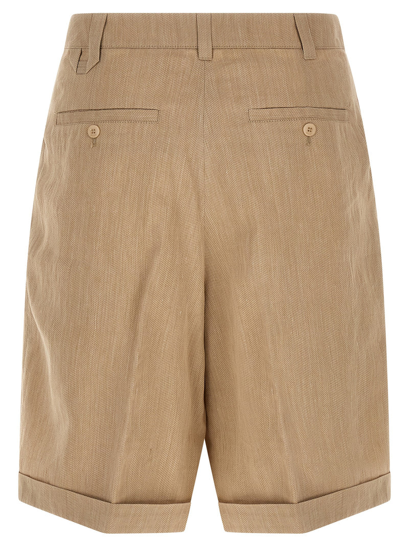 Beige Linen Bermuda Shorts