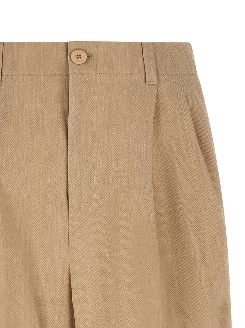 Beige Linen Bermuda Shorts