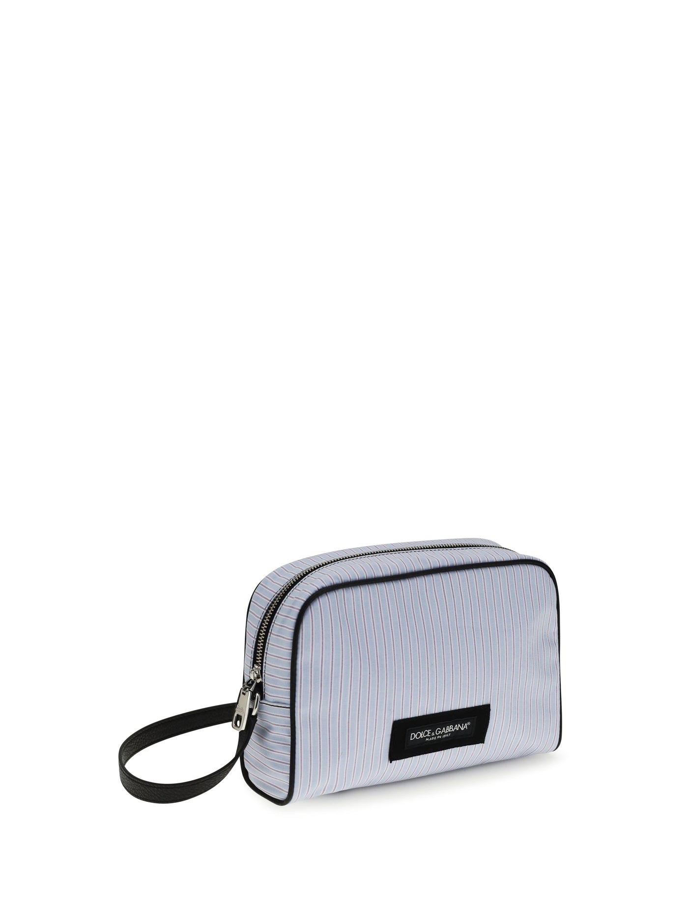 Dolce & Gabbana Striped Poplin And Leather Clutch — Blue Cotton
