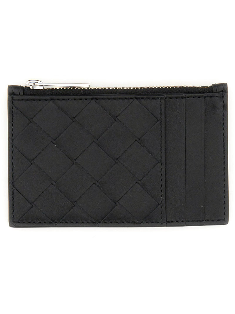Bottega Veneta Woven Intrecciato Calfskin Card Case — Black Calf Skin Wallets & Purses