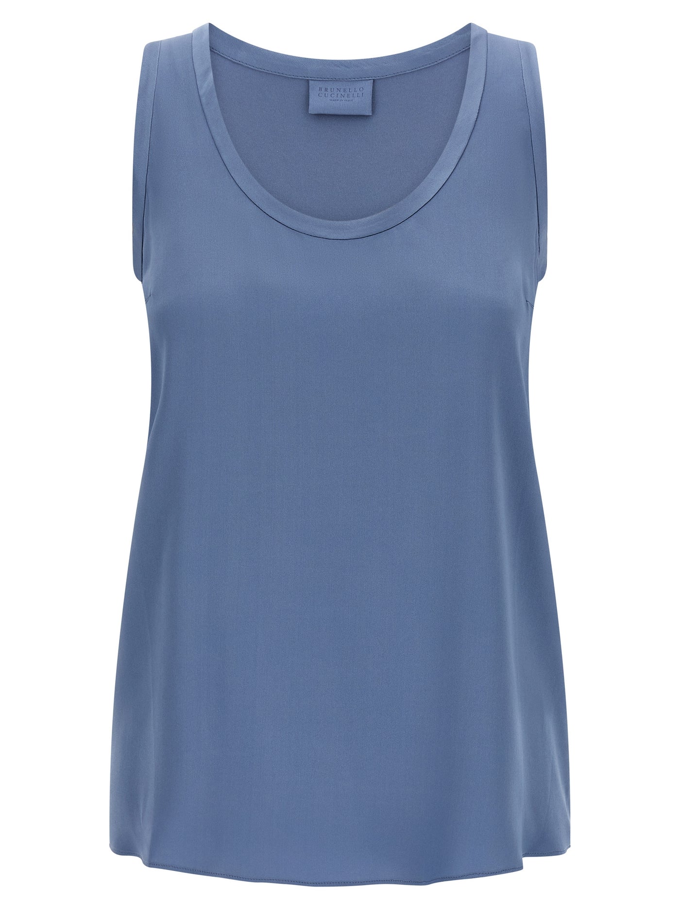 Blue Silk Sleeveles T-Shirt