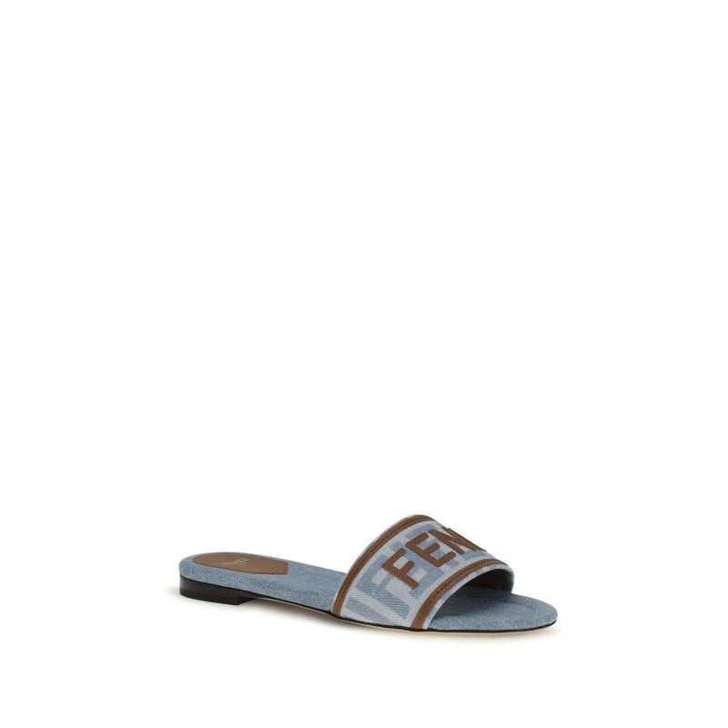 Blue Cotton Flat Sandals