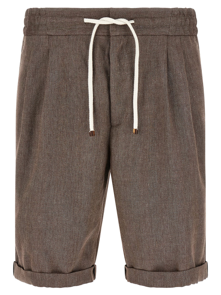 Brown Linen Bermuda Shorts
