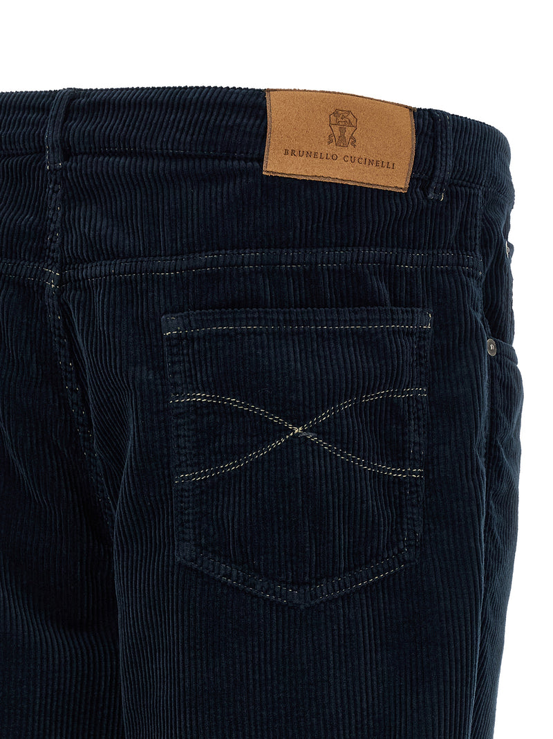 Blue Cotton Casual Pants
