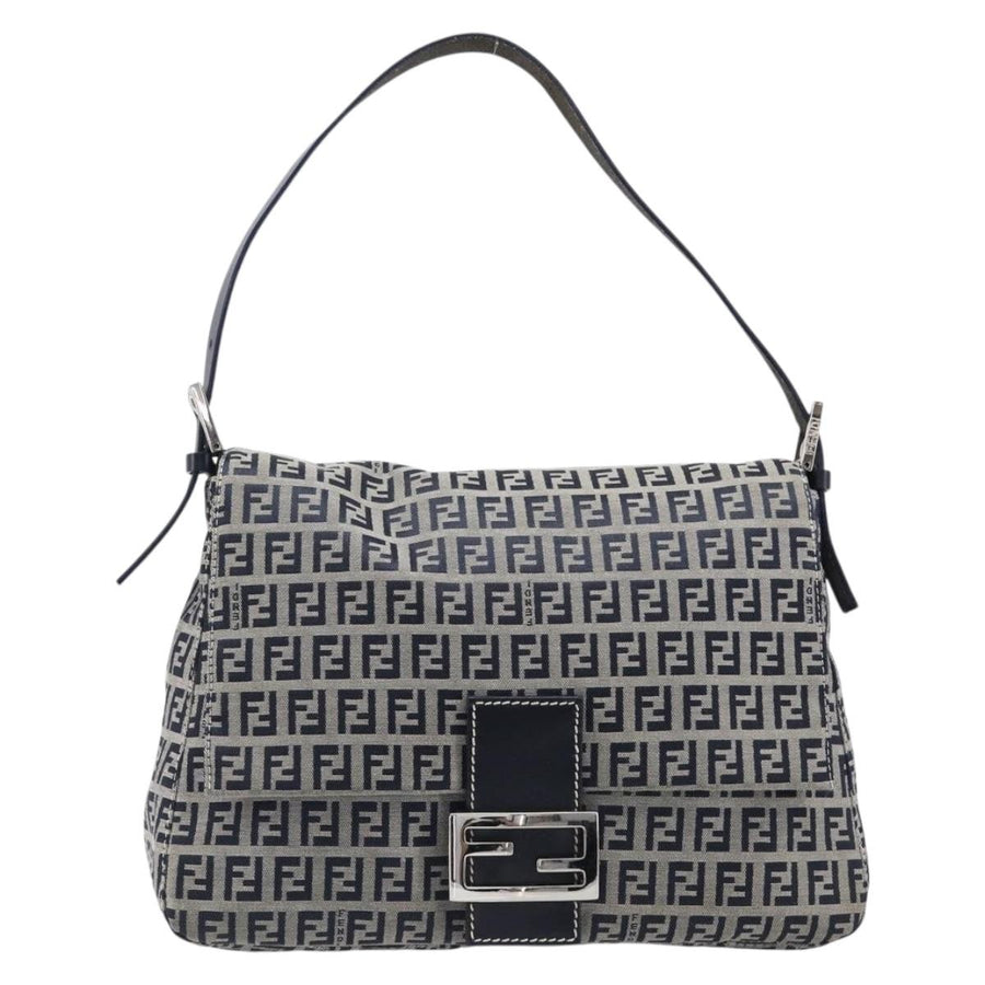 Fendi Zucchino Canvas Mamma Baguette Navy Bag
