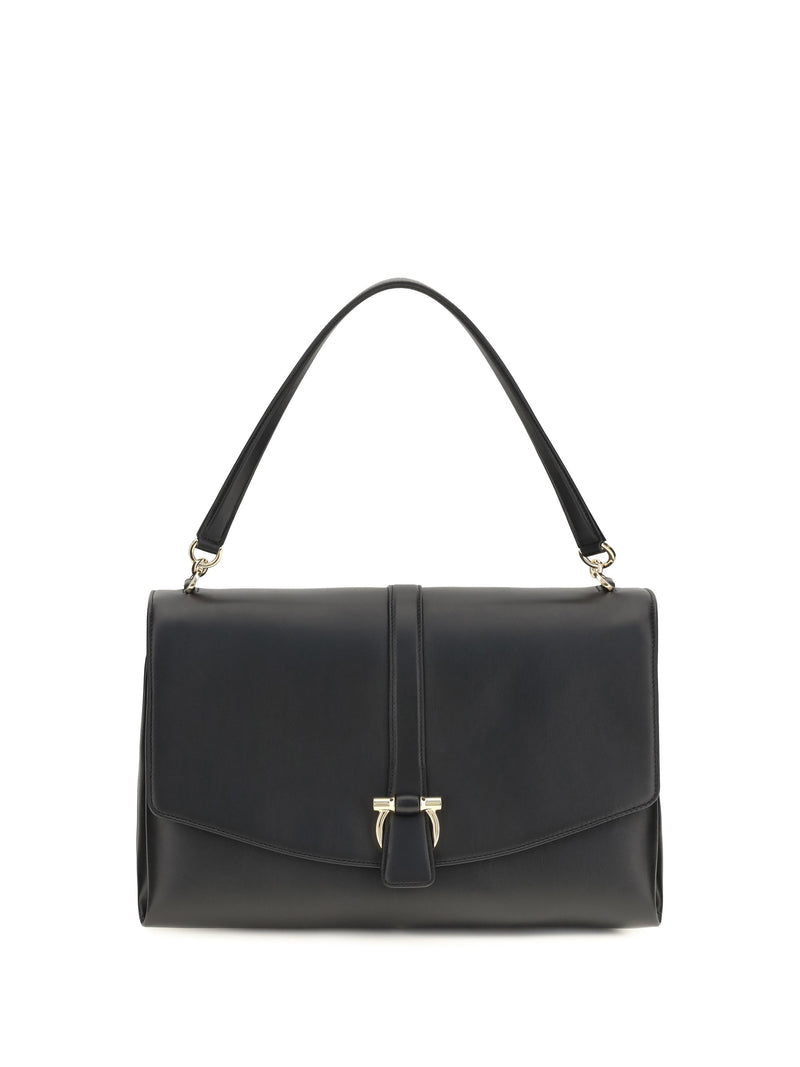Ferragamo Mia Shoulder Bag — Black Calf Leather
