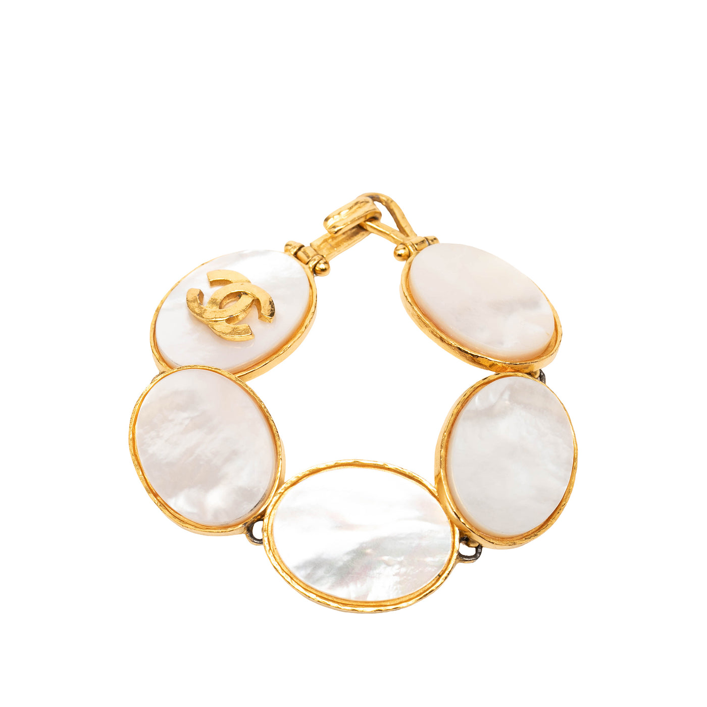 Gold Plated CC Mother of Pearl Cuff Bracelet - Image 1