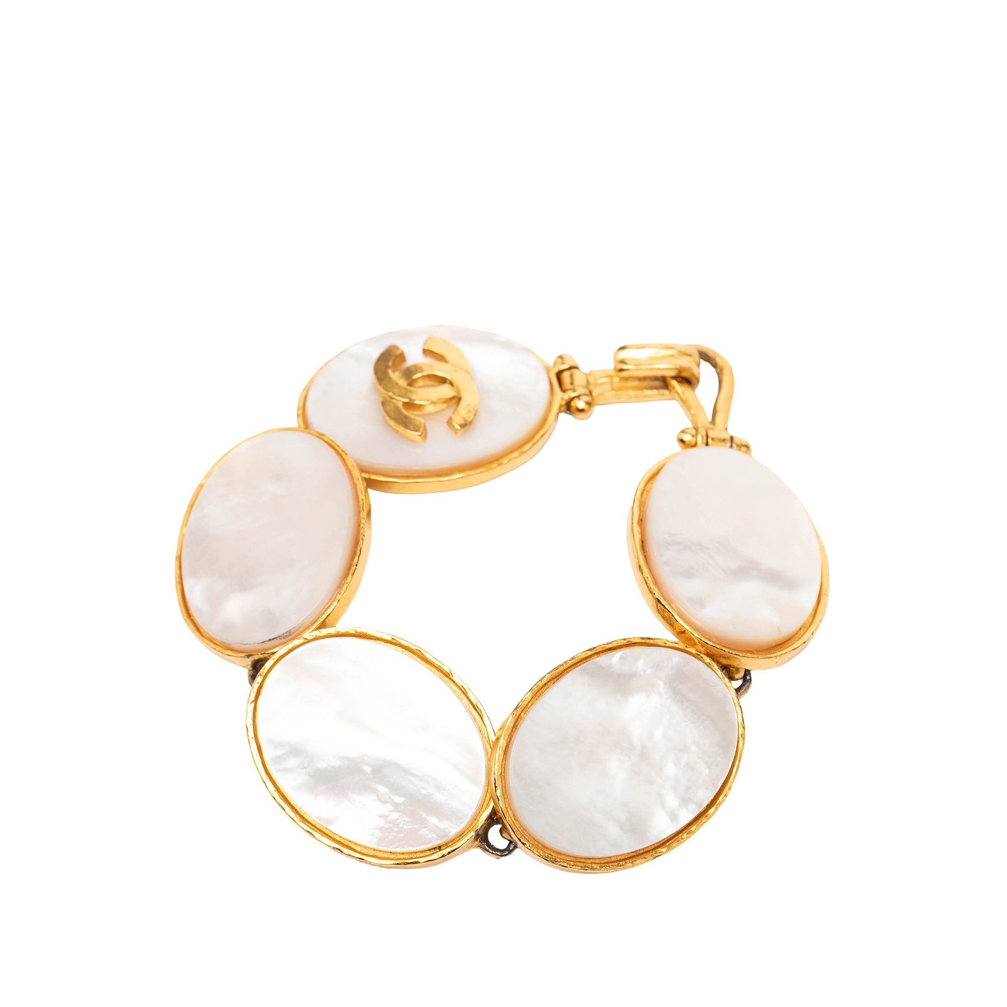 Gold Plated CC Mother of Pearl Cuff Bracelet - Image 2