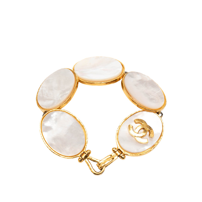 Gold Plated CC Mother of Pearl Cuff Bracelet - Image 3