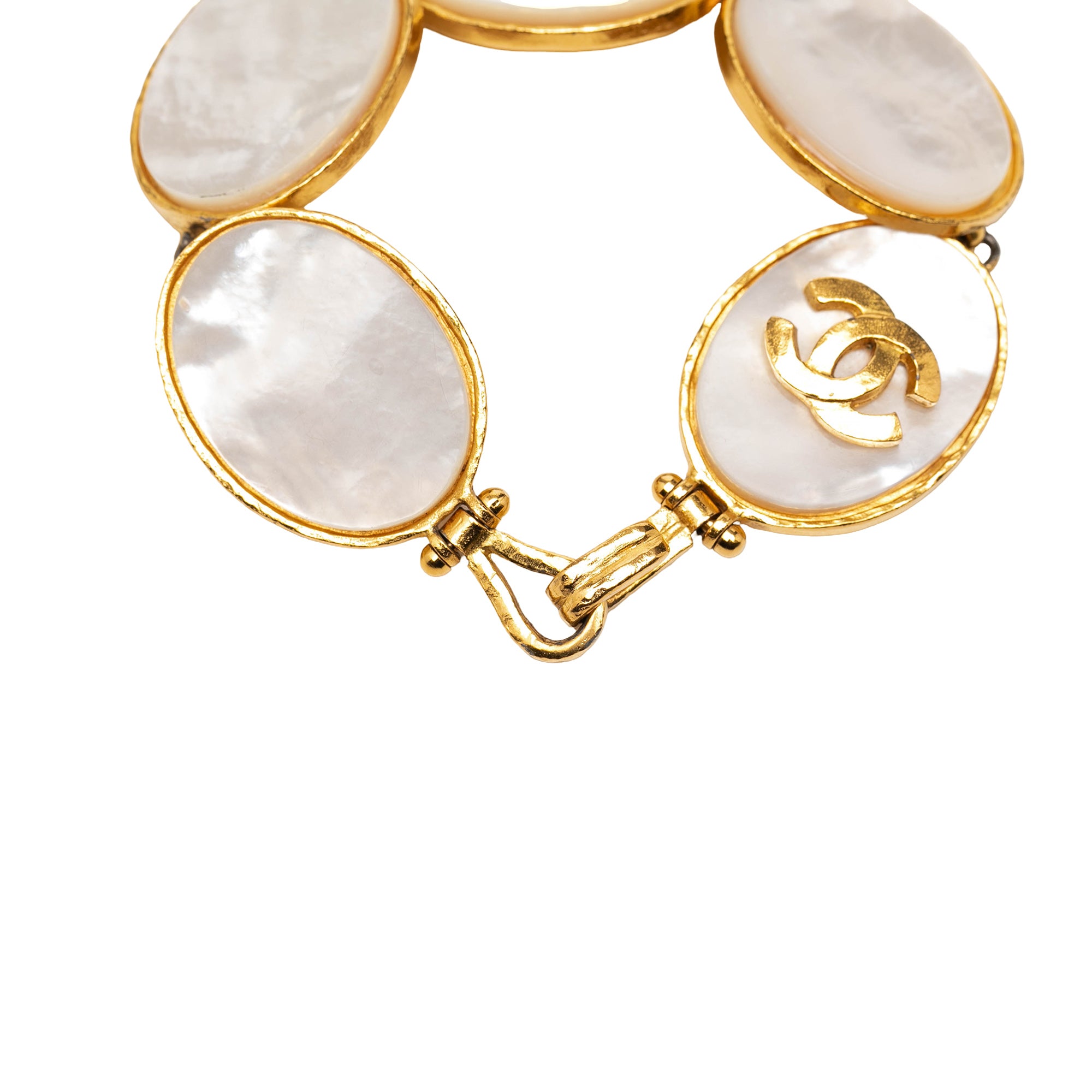 Gold Plated CC Mother of Pearl Cuff Bracelet - Image 4