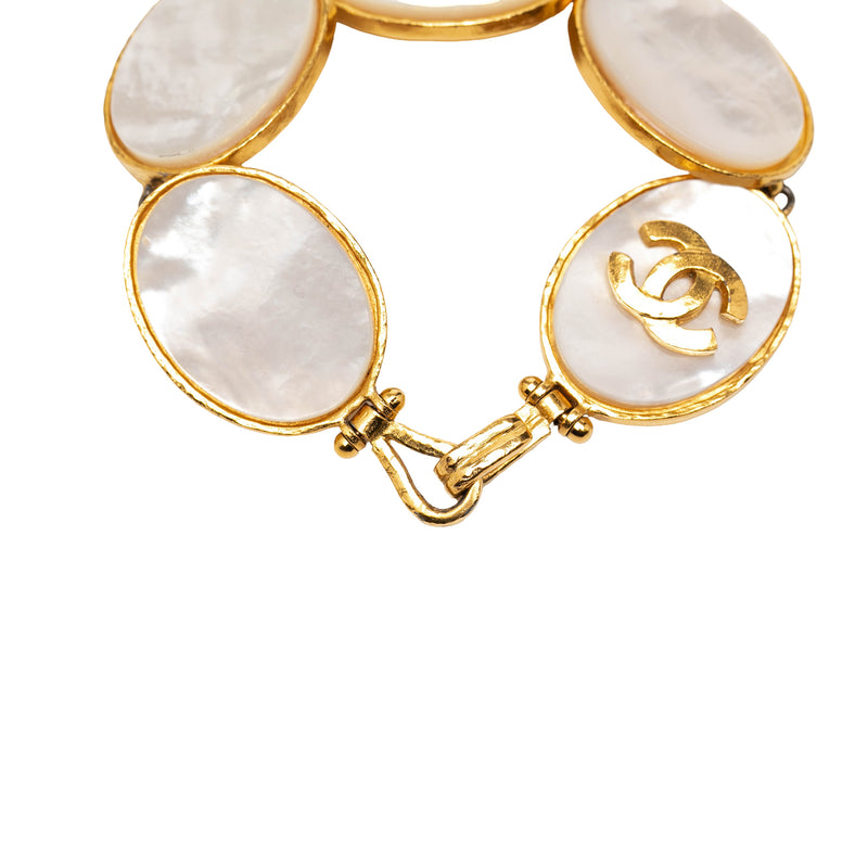 Gold Plated CC Mother of Pearl Cuff Bracelet - Image 4