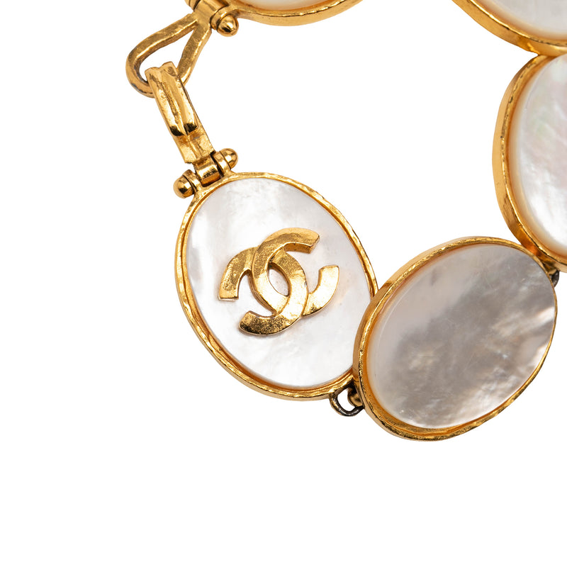Gold Plated CC Mother of Pearl Cuff Bracelet - Image 5