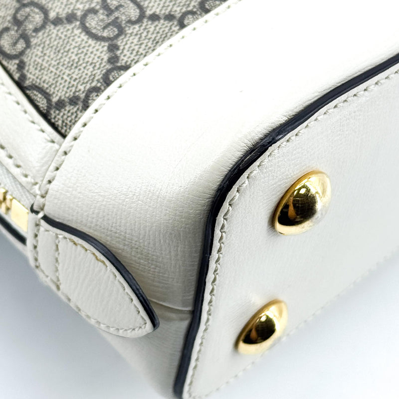 Gucci Horsebit 1955 Top Handle Gg Coated Canvas With Leather White Bag