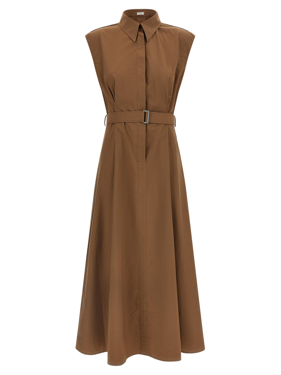 Brown Cotton Midi Dress