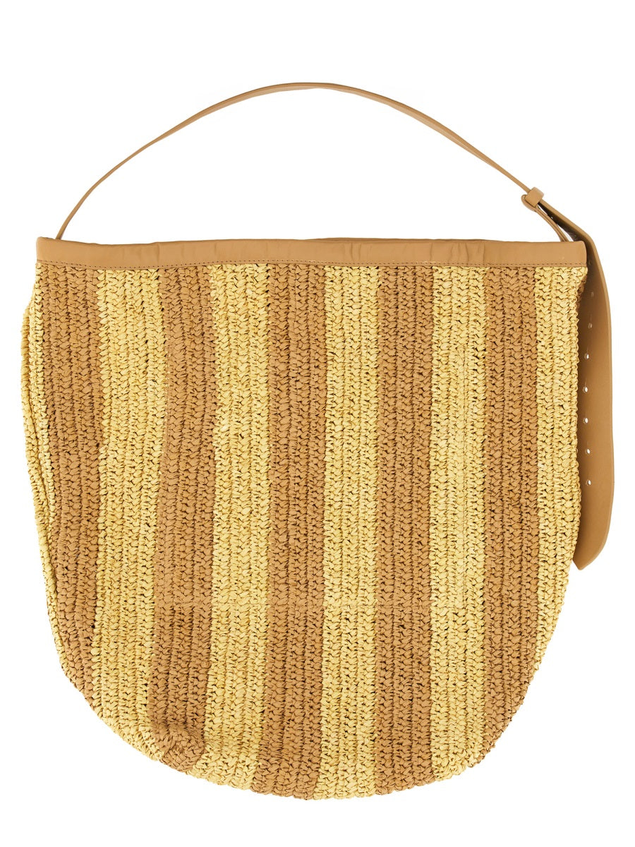 Alysi Straw And Leather Shoulder Bag — Beige Hay