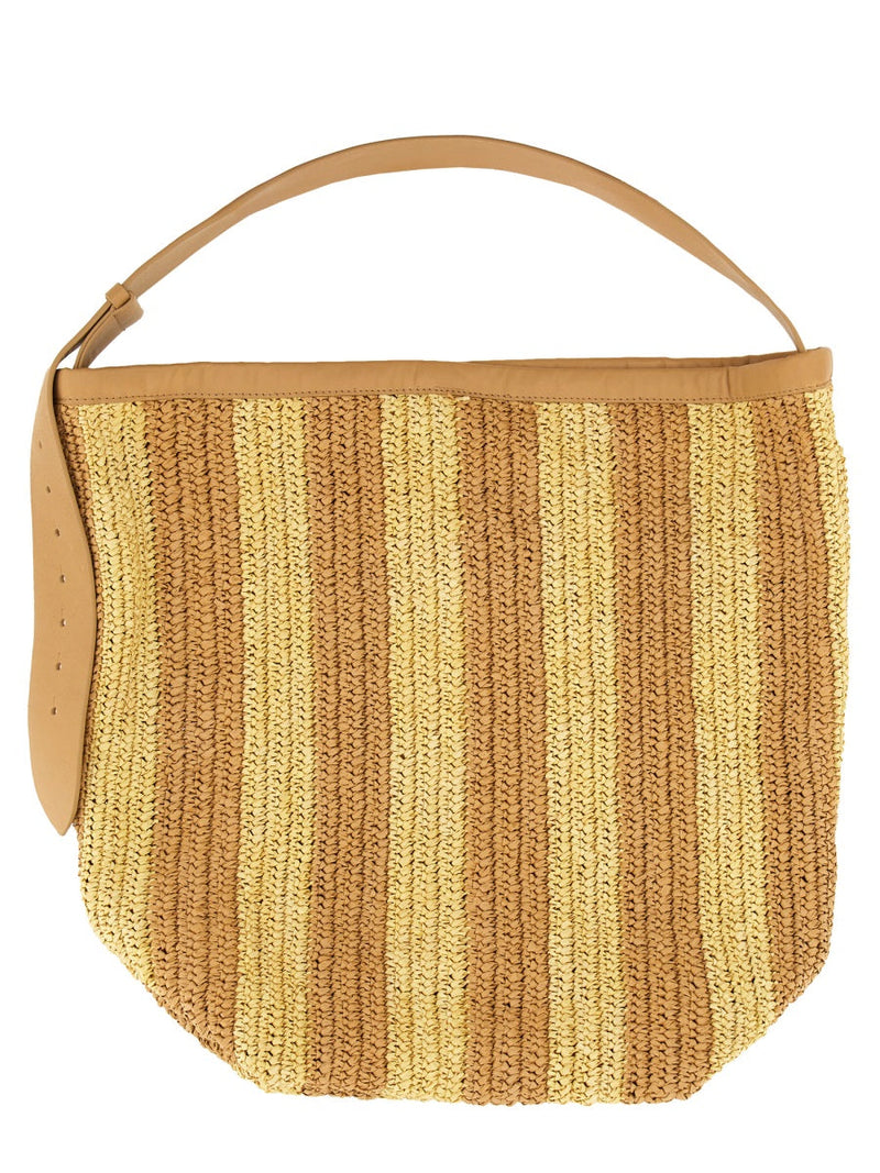 Alysi Straw And Leather Shoulder Bag — Beige Hay