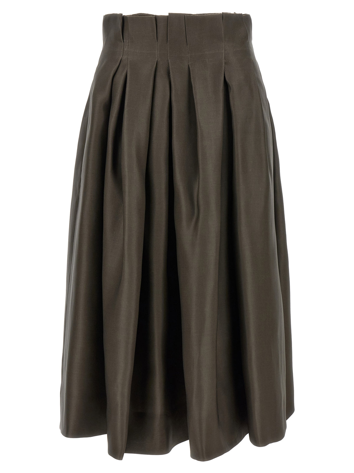 Brown Silk Midi Skirt